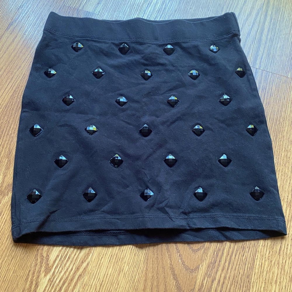 Black Gem Encrusted Mini Skirt Diamond Bedazzled